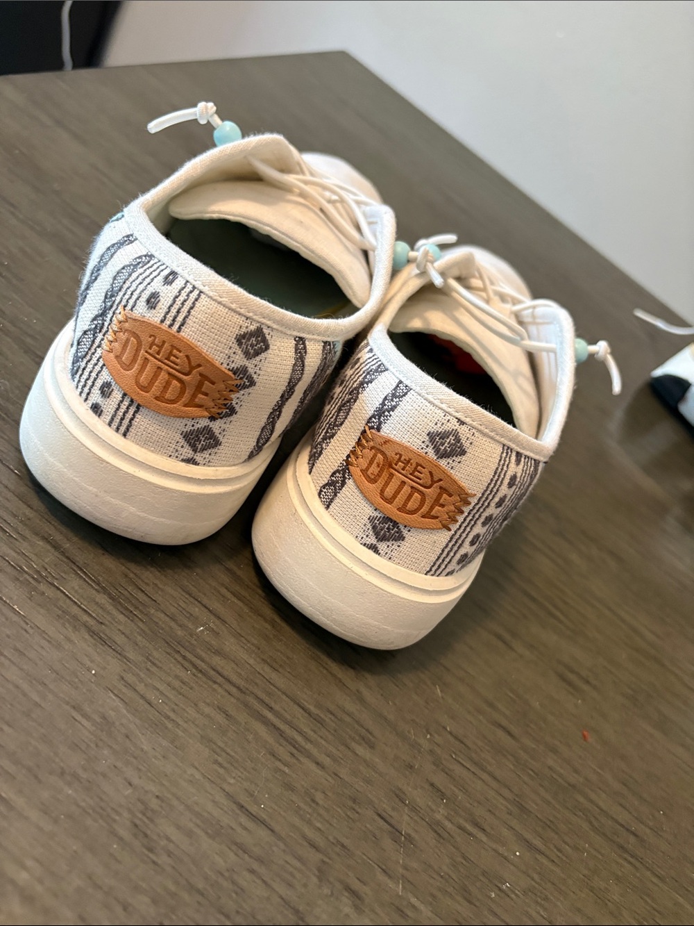 Hey Dude Women Canvas Sneakers in Off-White with Turquoise Accent - Picture 2 of 6